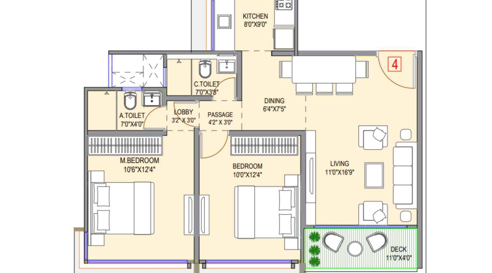 Mesacon-Green-Wing-A-2BHK-Floor-Plan-715-sqft-1-3-6-floors