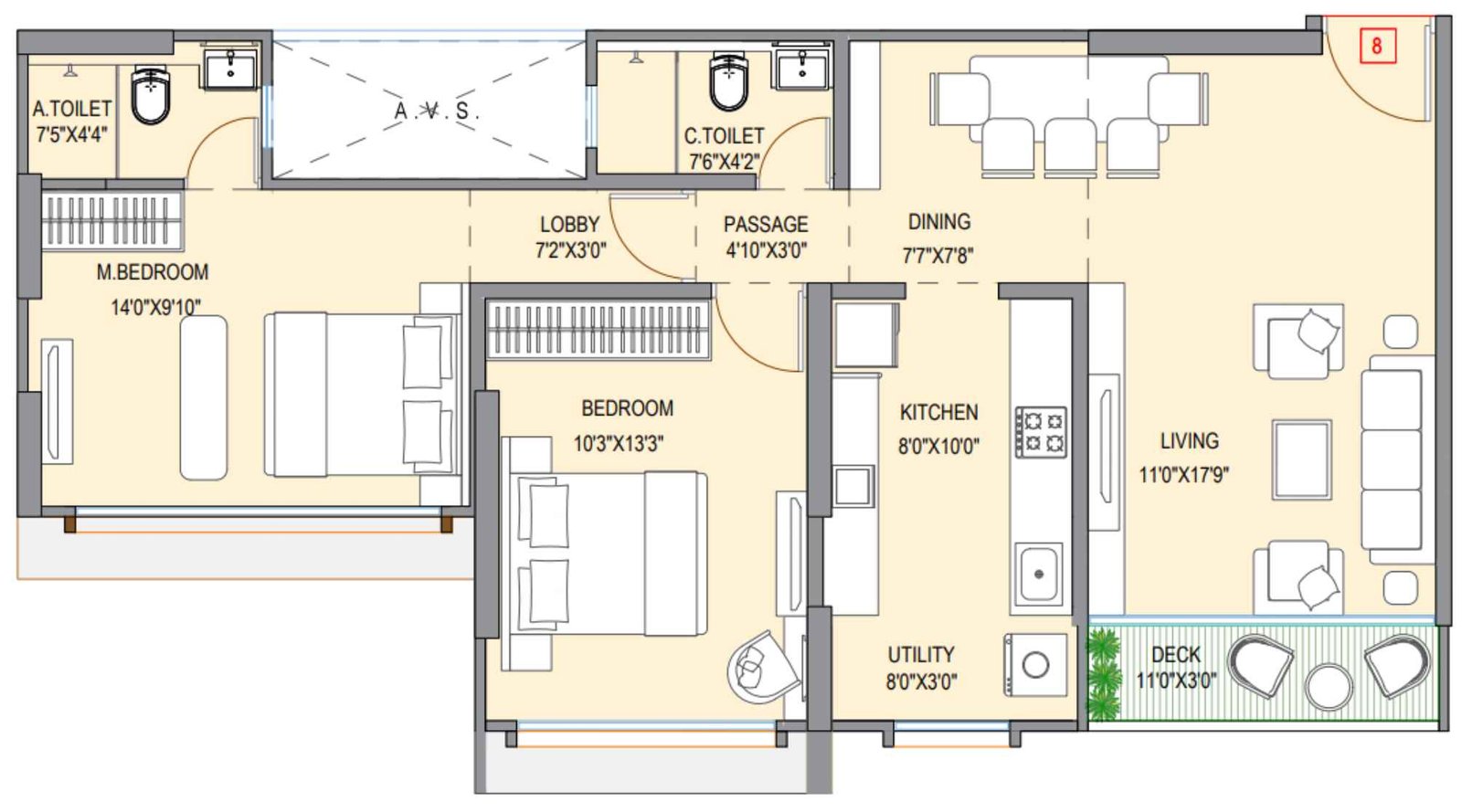 Mesacon-Green-Wing-B-2BHK-Floor-Plan-806-sqft