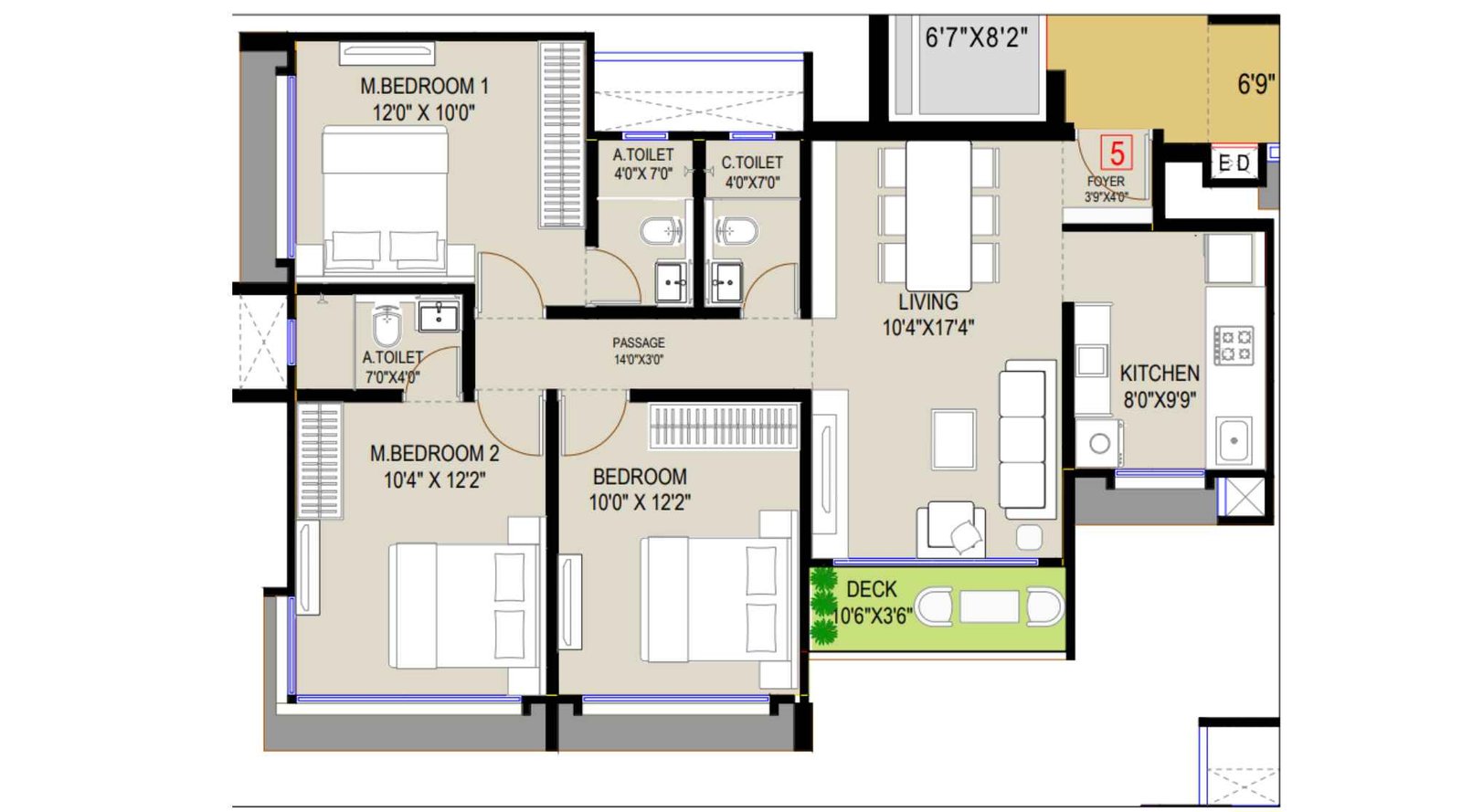 Mesacon-Green-wingA-3BHK-Floor-Plan-1,2&6-floors-855-Sqft